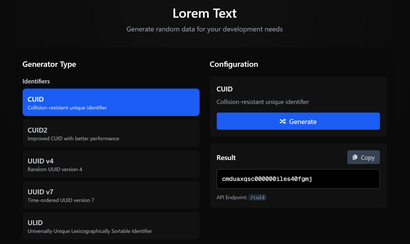 Lorem Text screenshot